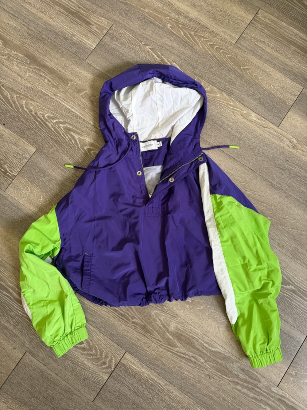 Joyrich Purple and Lime Green Hooded Windbreaker Jacket